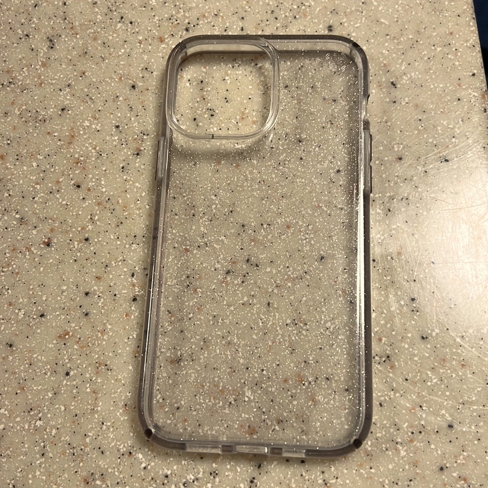 Glittery clear Speck case, for iPhone 13 Pro Max.